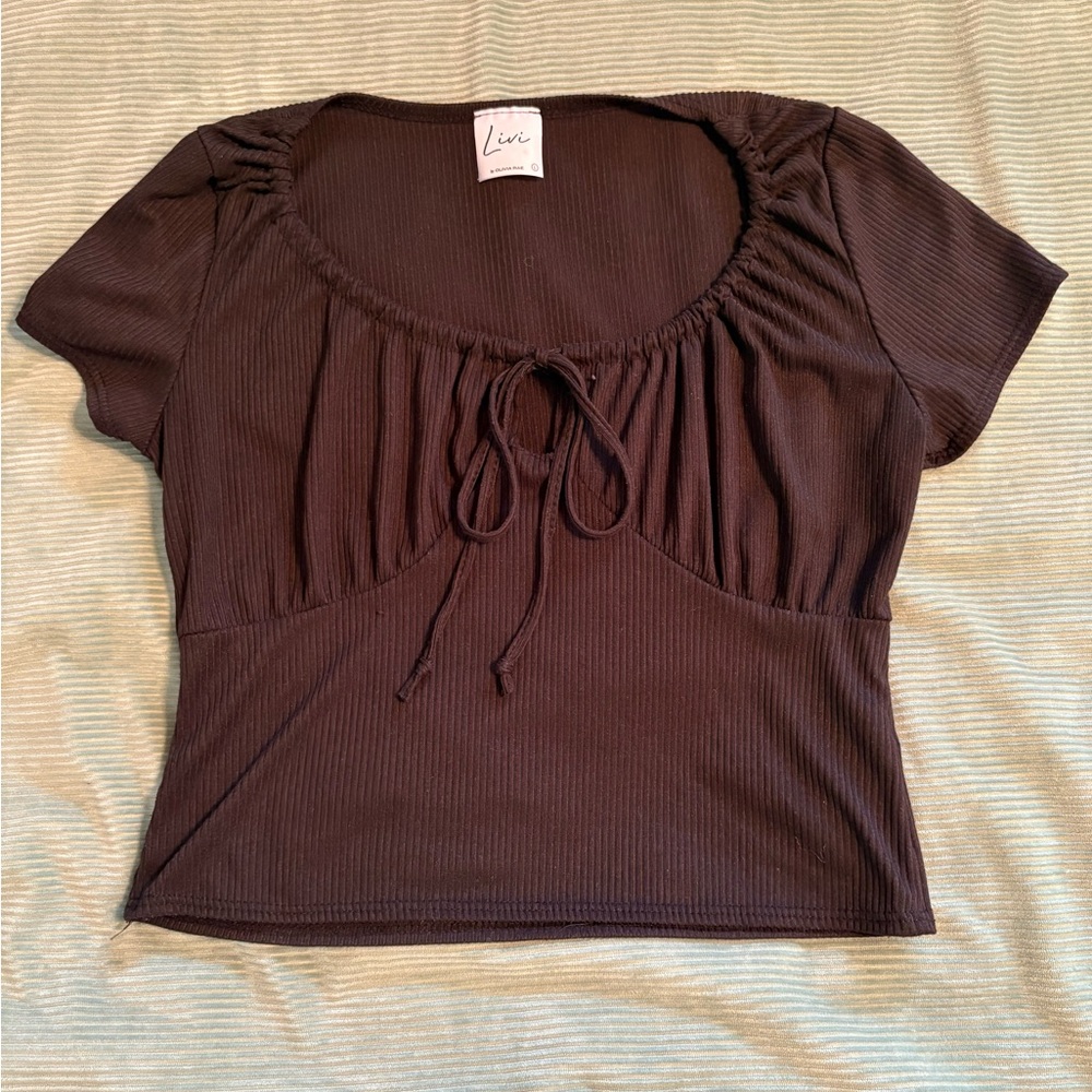 Olivia Rae Black Crop Tie Front Blouse